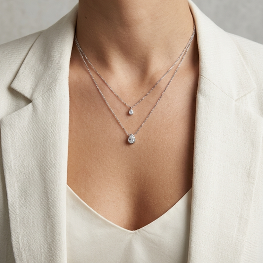 Clair Medium Pear Bezel Necklace