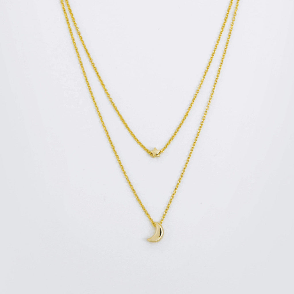 Double Row Moon Star Necklace - ShopHannaLee