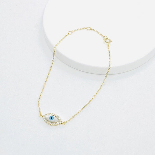 Oval Mother Of Pearl Evil Eye Bracelet - ShopHannaLee