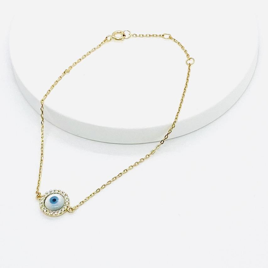 Round Mother Of Pearl Evil Eye Bracelet - ShopHannaLee