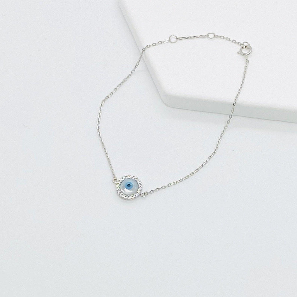 Round Mother Of Pearl Evil Eye Bracelet - ShopHannaLee