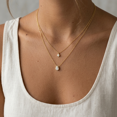 Clair Medium Pear Bezel Necklace