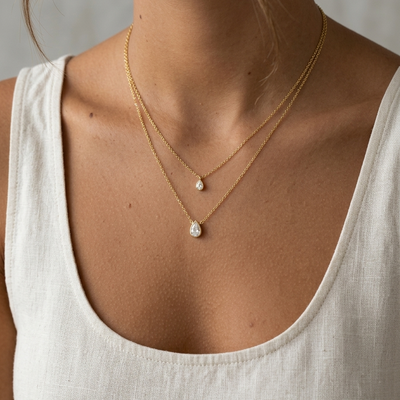 Clair Mini Pear Bezel Necklace