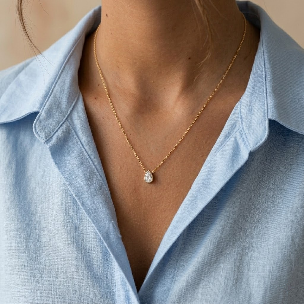 Clair Medium Pear Bezel Necklace