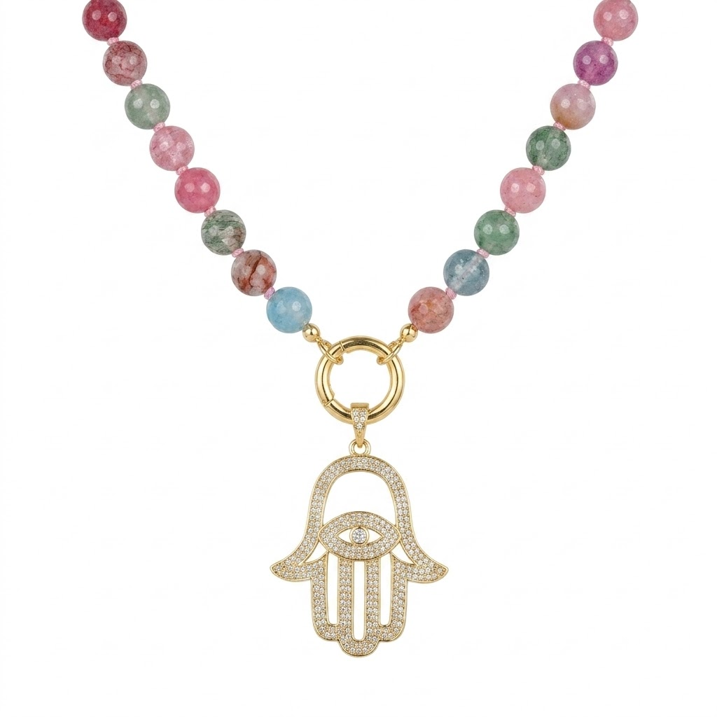 CZ Hamsa Hand Pendant