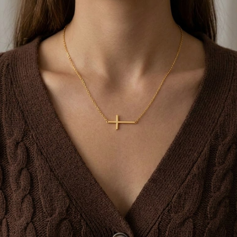 Eterna Side Cross Necklace