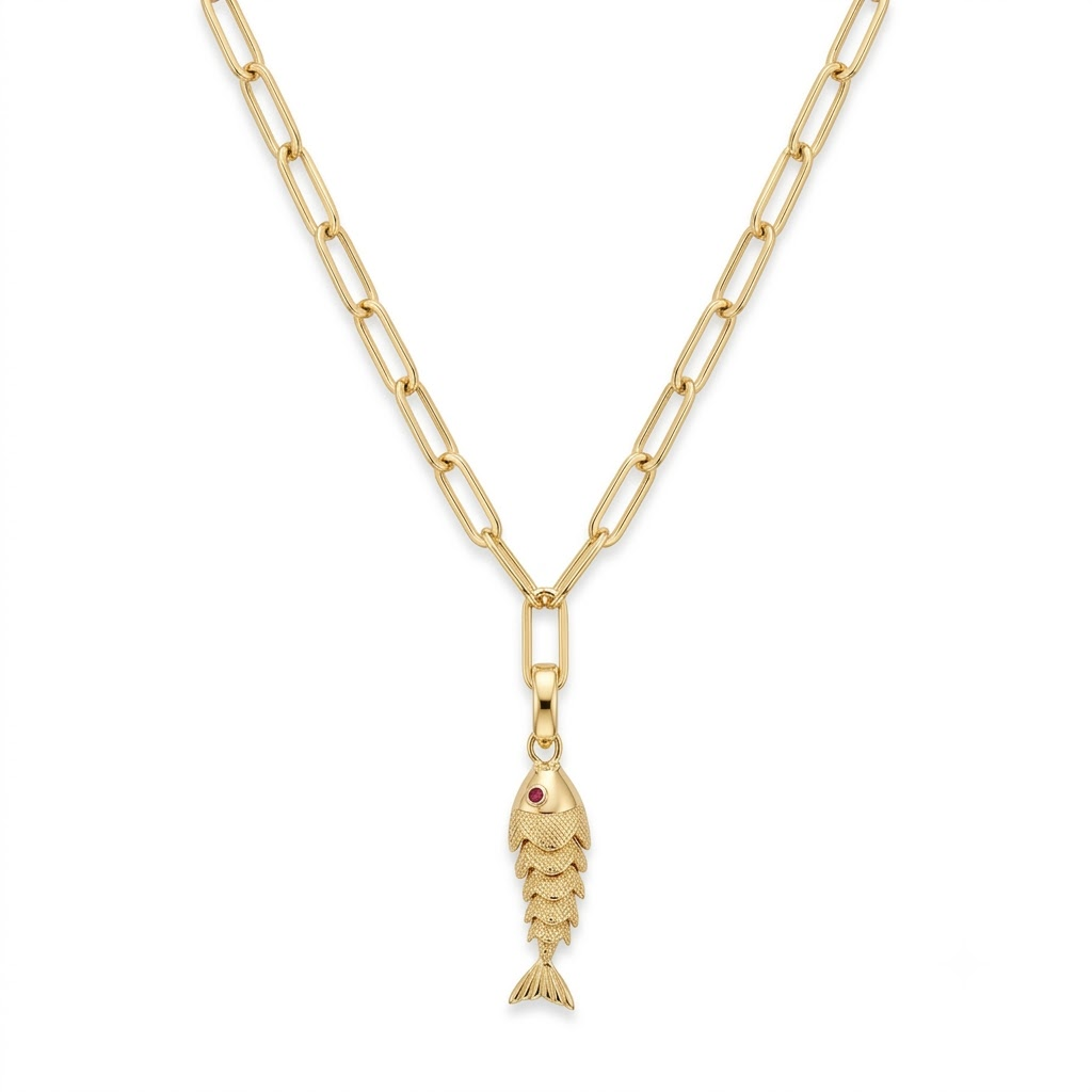 Gold Articulated Fish Pendant