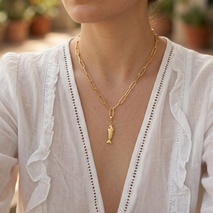 Gold Articulated Fish Pendant