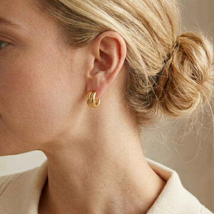 Solene Double Hoop Studs