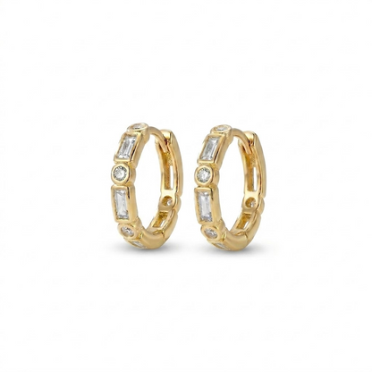 Solene CZ Round & Baguette Huggies