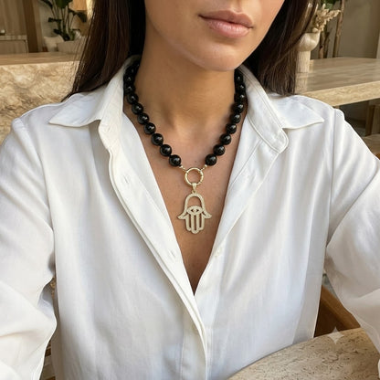 CZ Hamsa Hand Pendant