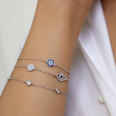 Pave Disc Evil Eye Bracelet - ShopHannaLee