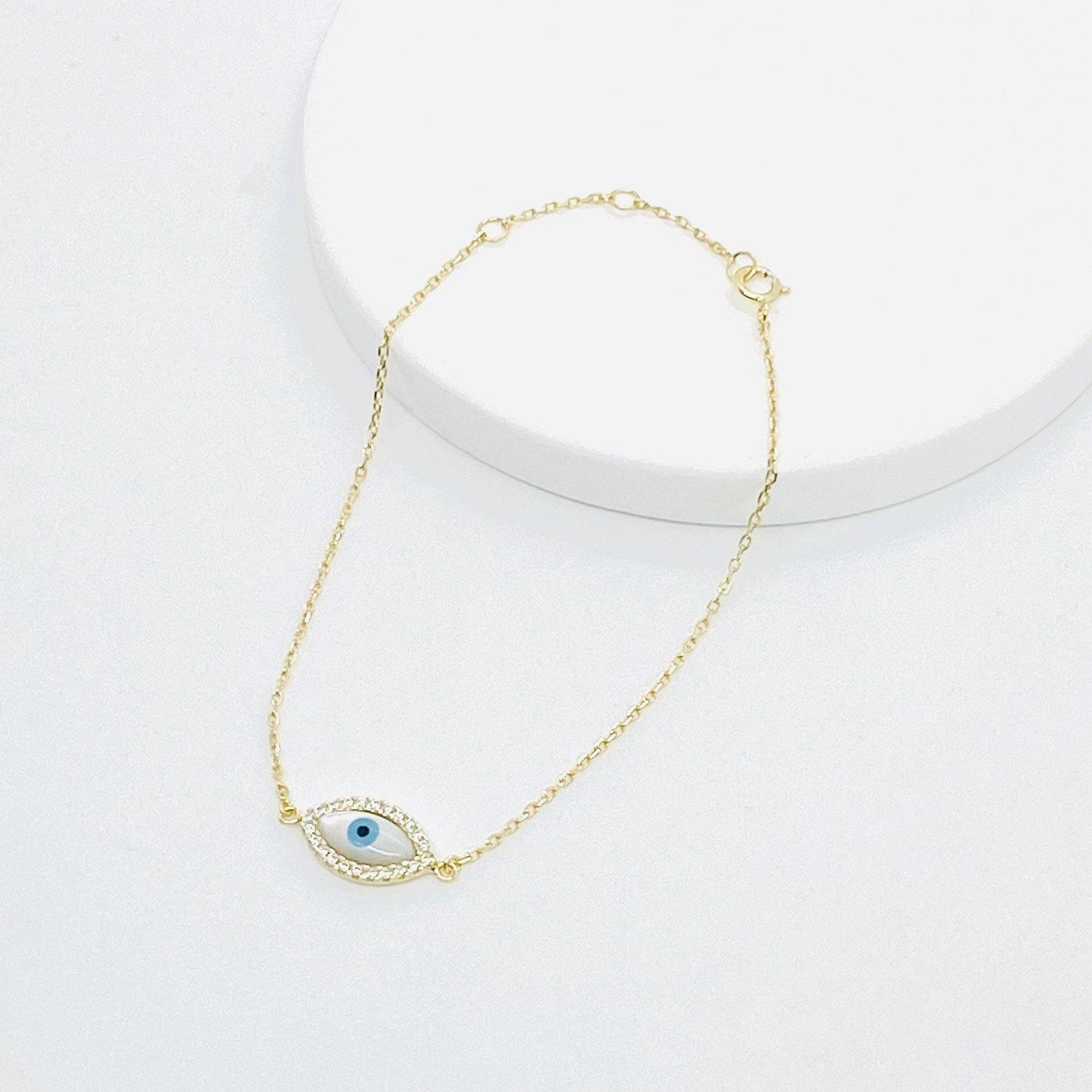 Oval Mother Of Pearl Evil Eye Bracelet - ShopHannaLee