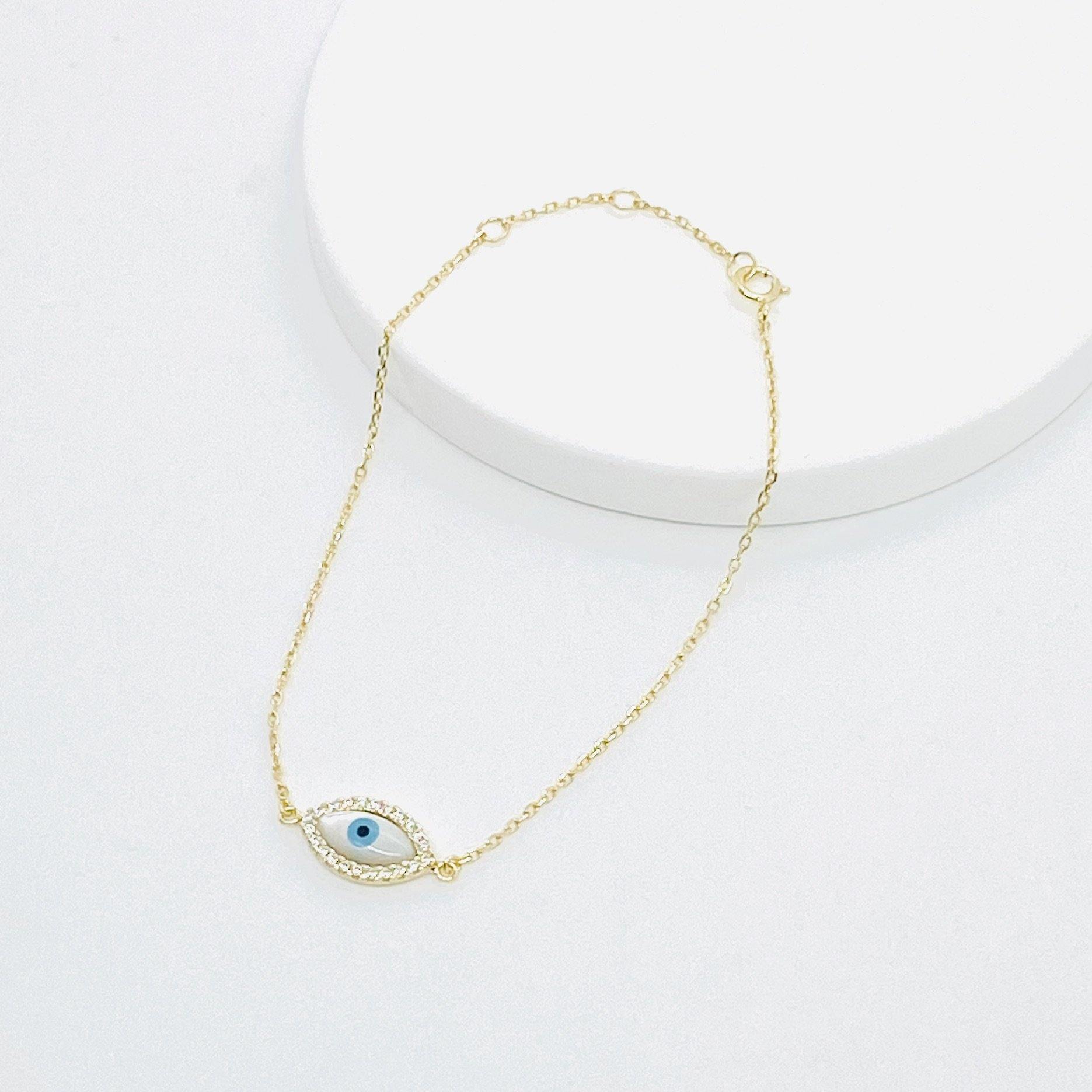 Oval Mother Of Pearl Evil Eye Bracelet - ShopHannaLee