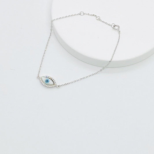 Oval Mother Of Pearl Evil Eye Bracelet - ShopHannaLee