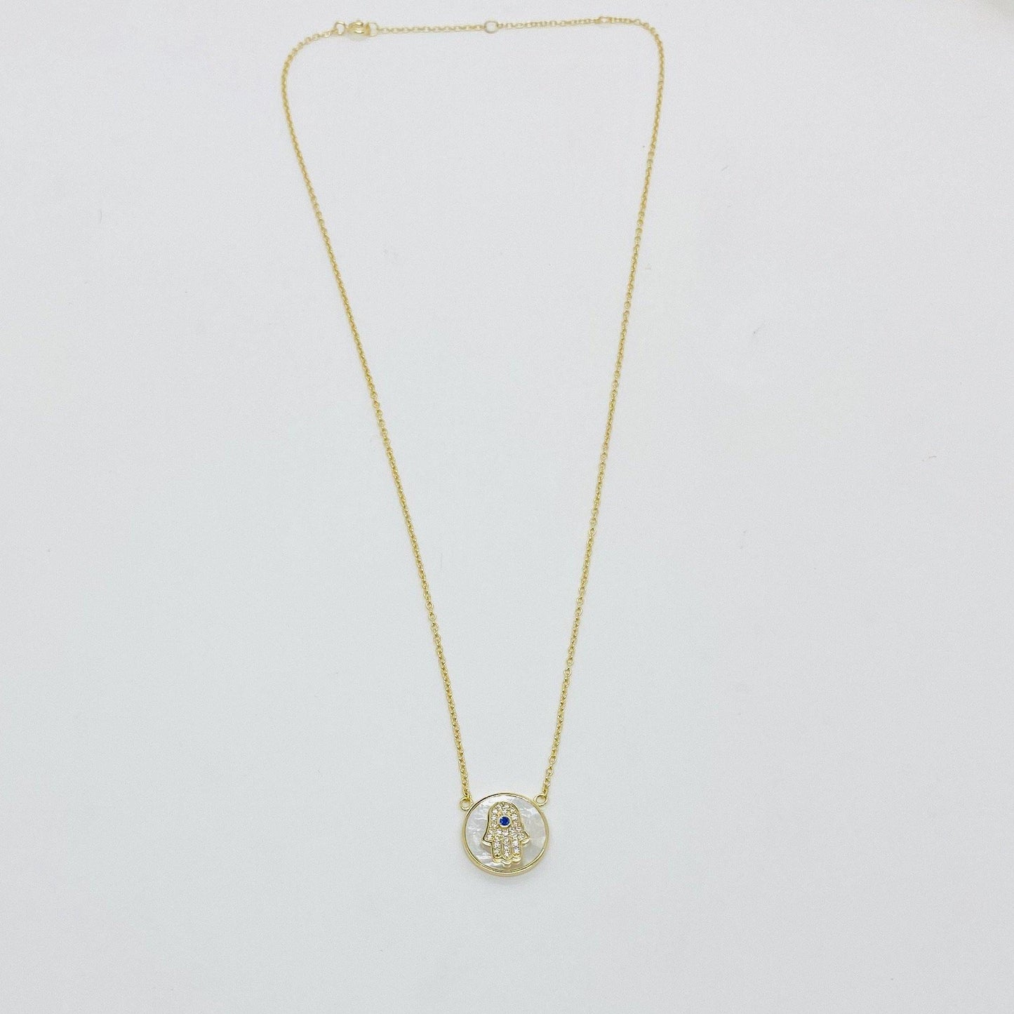 Studded Mother of Pearl Hamsa Necklace - ShopHannaLee