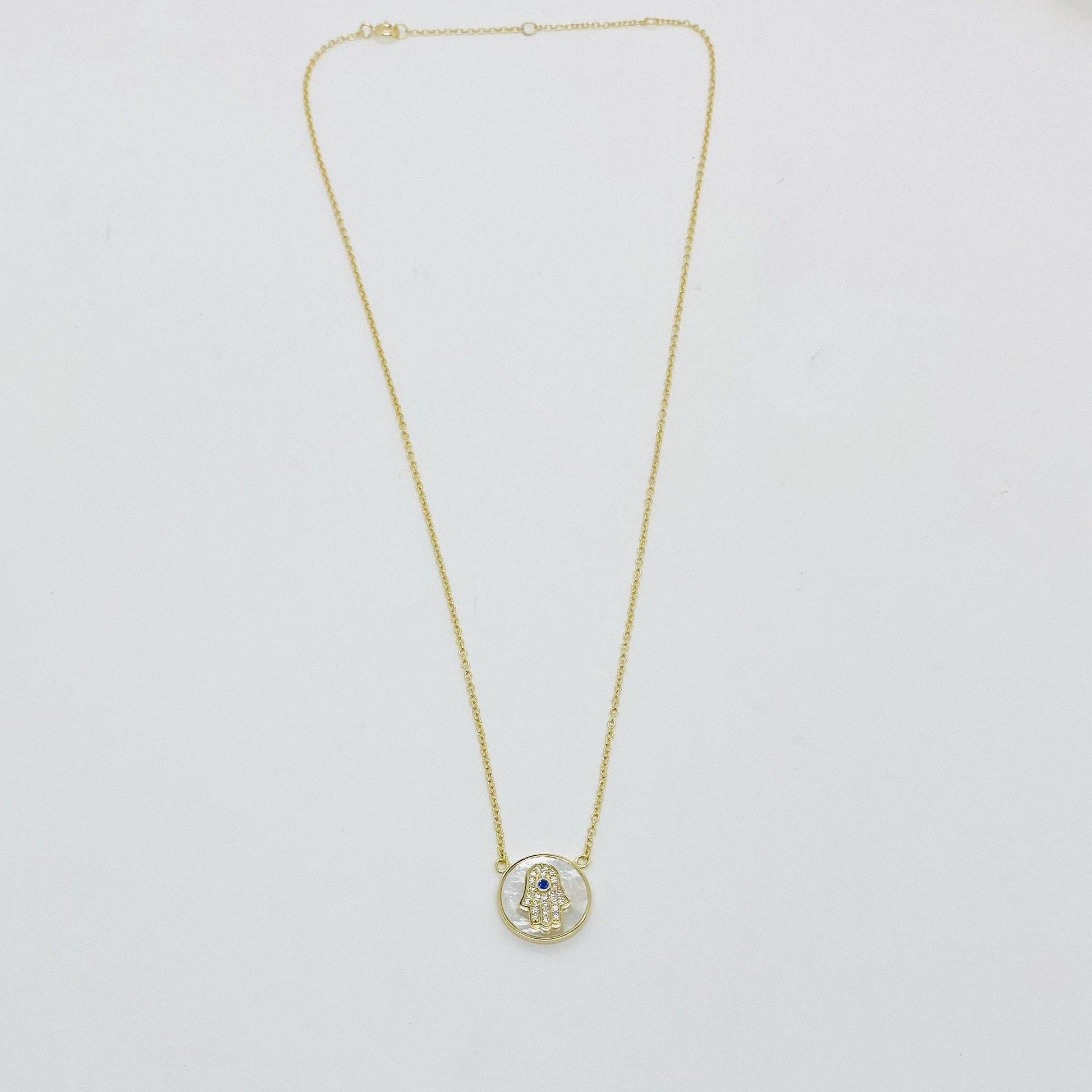 Studded Mother of Pearl Hamsa Necklace - ShopHannaLee