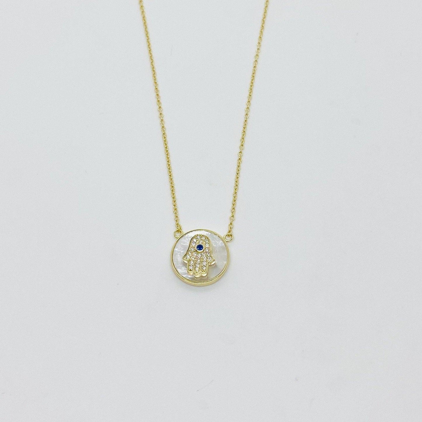 Studded Mother of Pearl Hamsa Necklace - ShopHannaLee