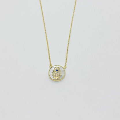 Studded Mother of Pearl Hamsa Necklace - ShopHannaLee