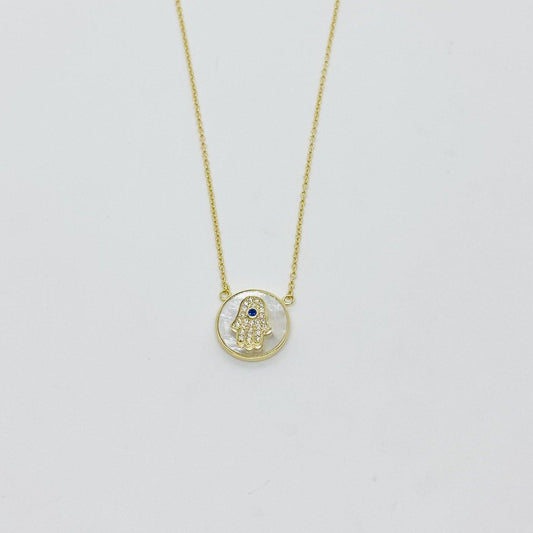 Studded Mother of Pearl Hamsa Necklace - ShopHannaLee