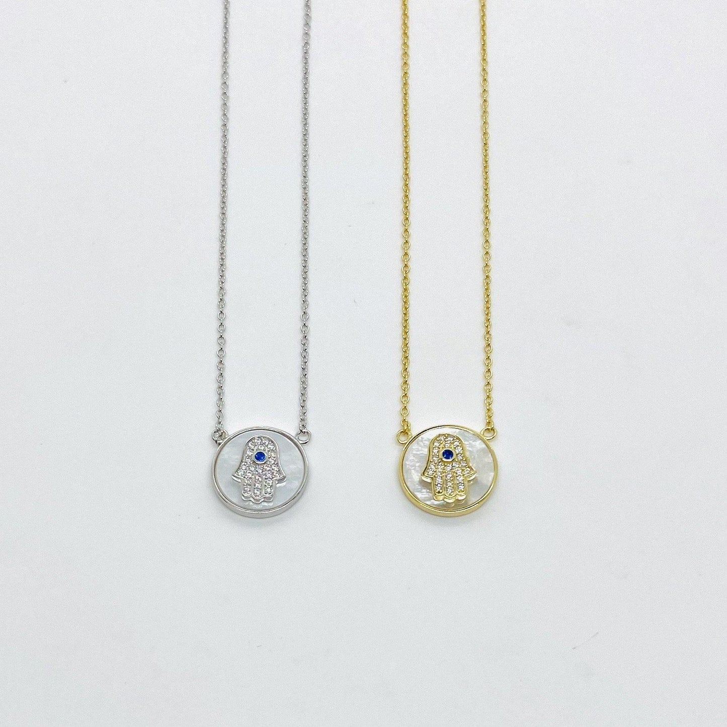 Studded Mother of Pearl Hamsa Necklace - ShopHannaLee