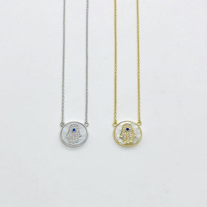 Studded Mother of Pearl Hamsa Necklace - ShopHannaLee