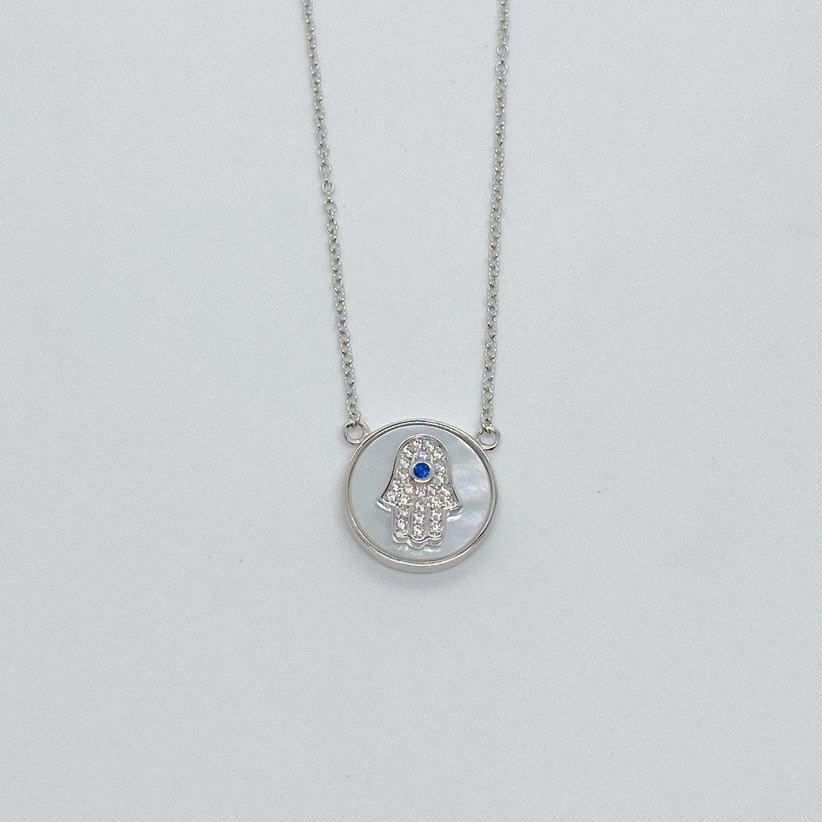 Studded Mother of Pearl Hamsa Necklace - ShopHannaLee