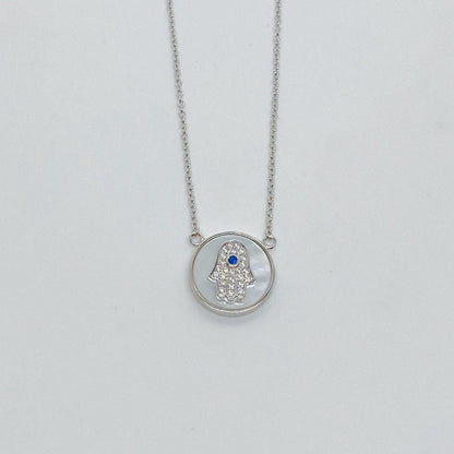 Studded Mother of Pearl Hamsa Necklace - ShopHannaLee