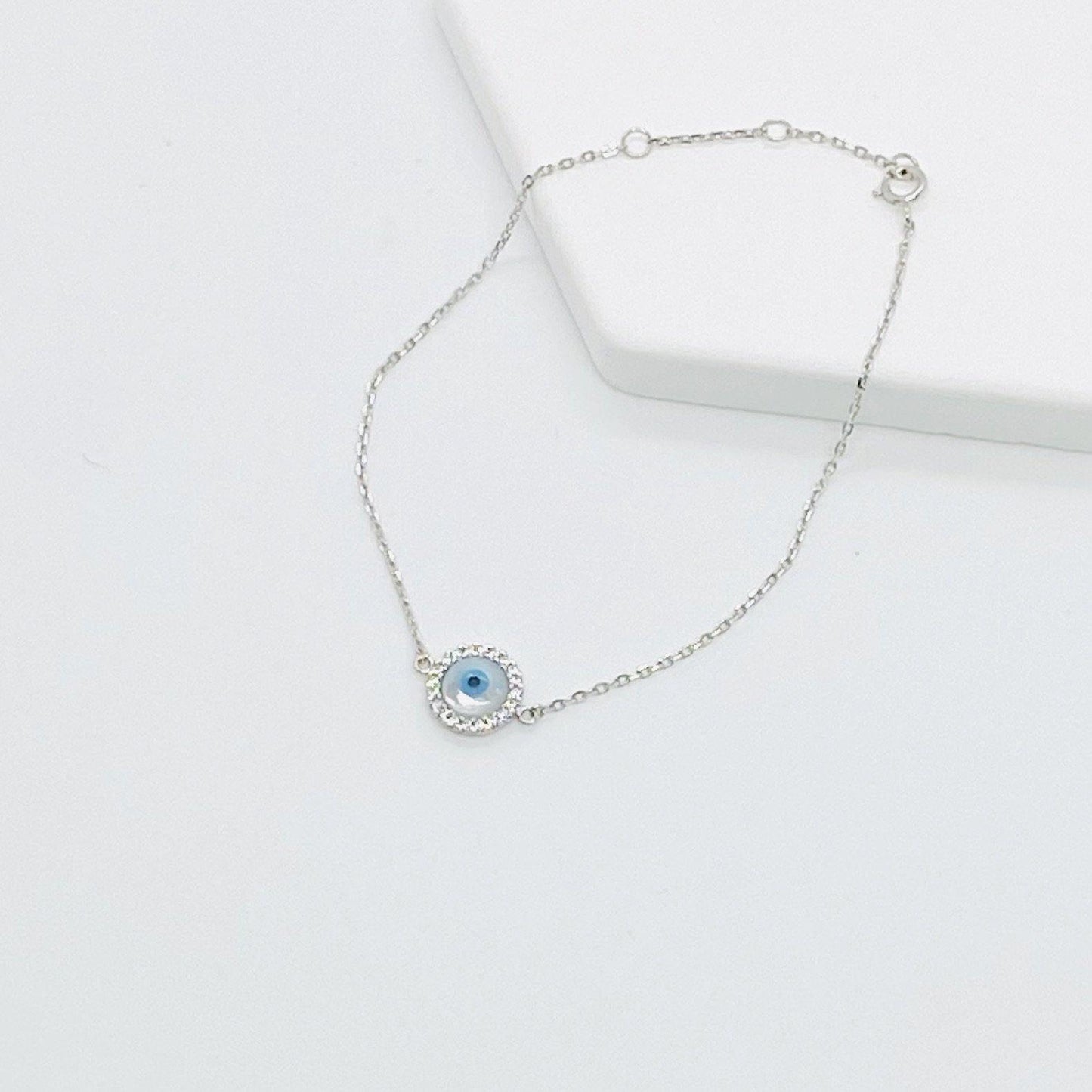Round Mother Of Pearl Evil Eye Bracelet - ShopHannaLee