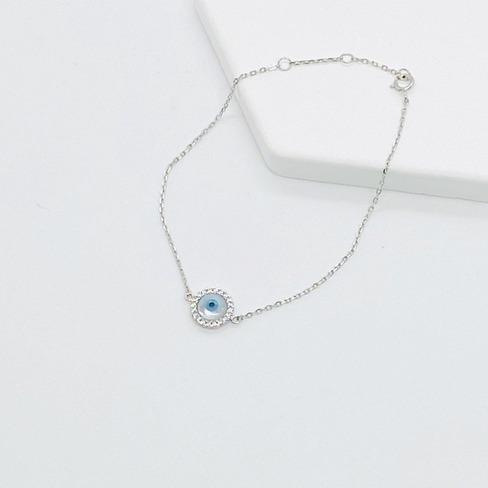Round Mother Of Pearl Evil Eye Bracelet - ShopHannaLee