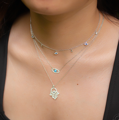 Floating Pavé Evil Eye with Crystal Necklace